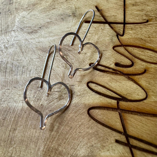 Handmade Seamless Heart Sterling Silver Earrings, Custom Heart Earrings, Romantic Jewelry, Gift for Her