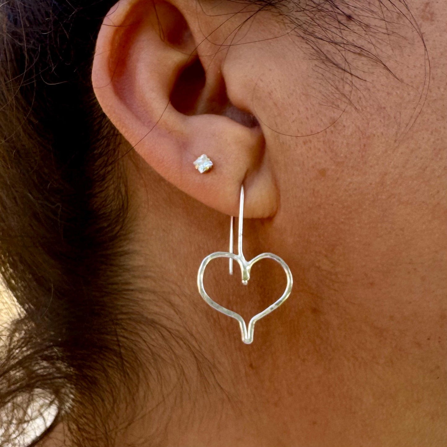 Handmade Seamless Heart Sterling Silver Earrings, Custom Heart Earrings, Romantic Jewelry, Gift for Her