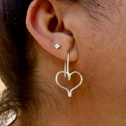 Handmade Seamless Heart Sterling Silver Earrings, Custom Heart Earrings, Romantic Jewelry, Gift for Her