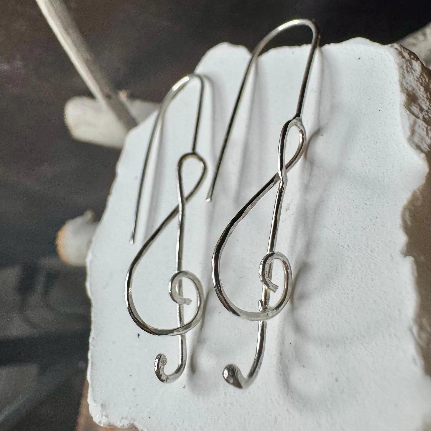 Sterling Silver Treble Clef Dangle Earrings – Unique Seamless Design (20g or 18g Option)