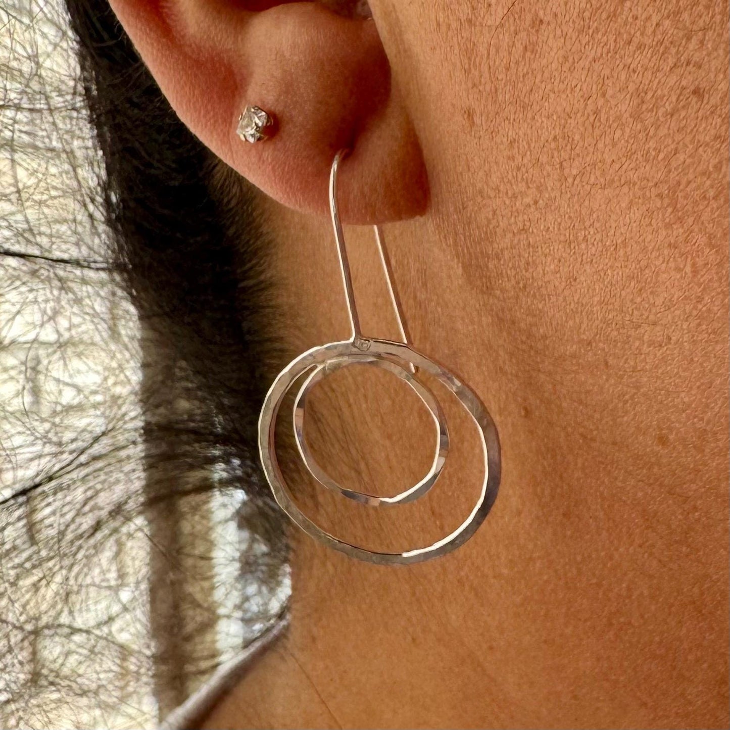 Handmade Seamless Double Circle Sterling Silver Earrings, Custom Sterling Earrings, Minimalist Earrings, Gift for Her