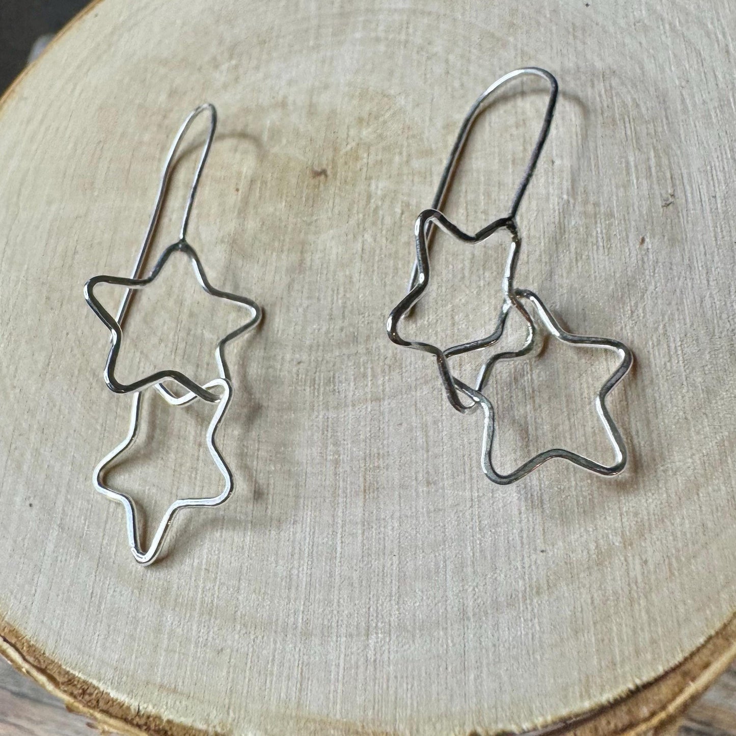Handmade Seamless Star Sterling Silver Earrings, Custom Star Earrings, Celestial Jewelry, Gift for Her