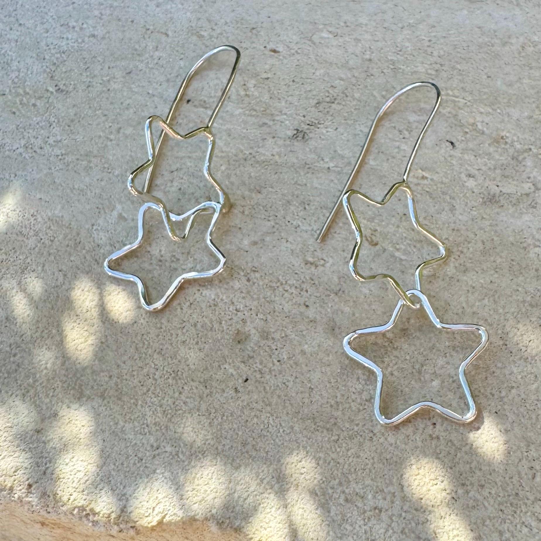 Handmade Seamless Star Sterling Silver Earrings, Custom Star Earrings, Celestial Jewelry, Gift for Her