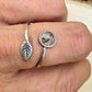 Sterling Silver Open Bezel Black Herkimer Gemstone Ring, Adjustable Leaf Accent Ring, Gemstone Jewelry, Gift for Her
