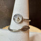 Sterling Silver Open Bezel Black Herkimer Gemstone Ring, Adjustable Leaf Accent Ring, Gemstone Jewelry, Gift for Her
