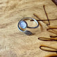 Sterling Silver Rainbow Moonstone Ring, Open Adjustable Ring, Leaf Accent Jewelry, Unique Gemstone Gift