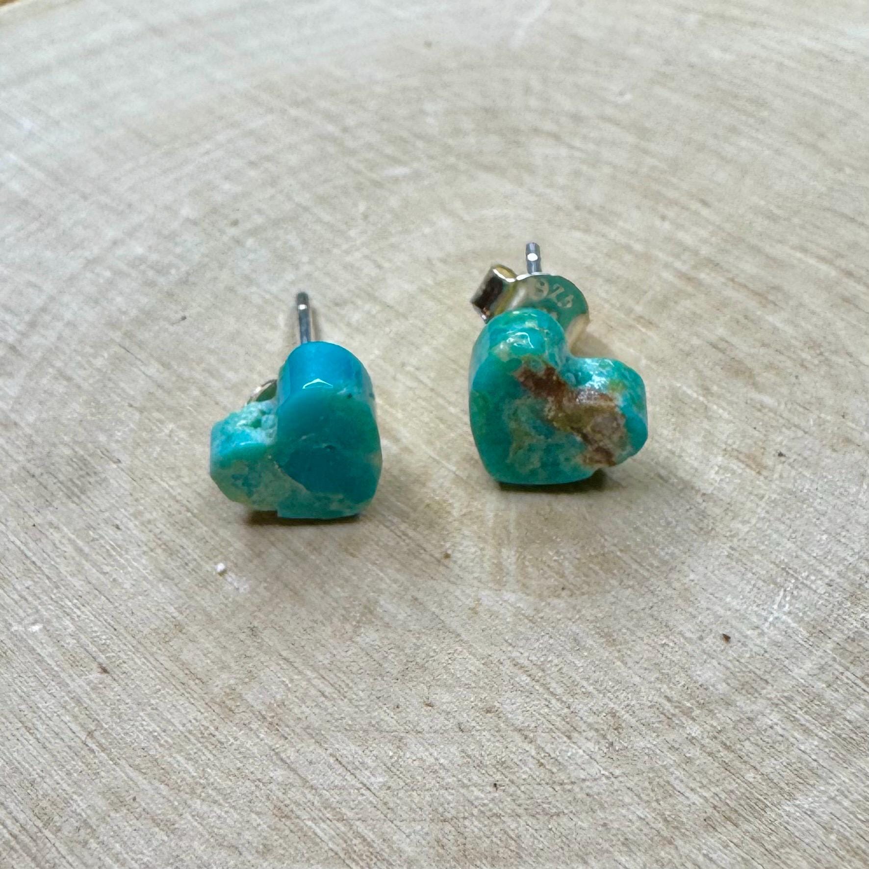 Kingman Turquoise Heart Stud Earrings, Sterling Silver Post Earrings, Minimalist Jewelry, Dainty Earrings, Gift Idea