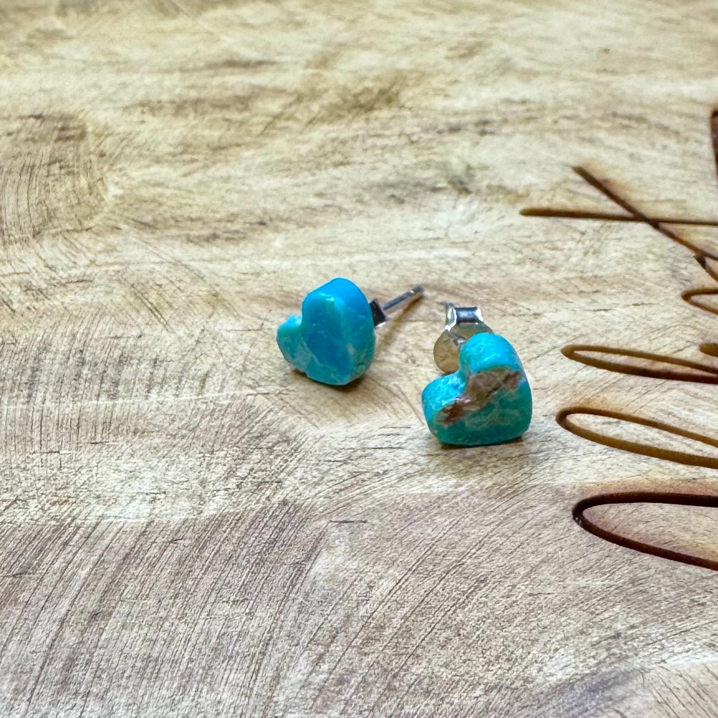 Kingman Turquoise Heart Stud Earrings, Sterling Silver Post Earrings, Minimalist Jewelry, Dainty Earrings, Gift Idea