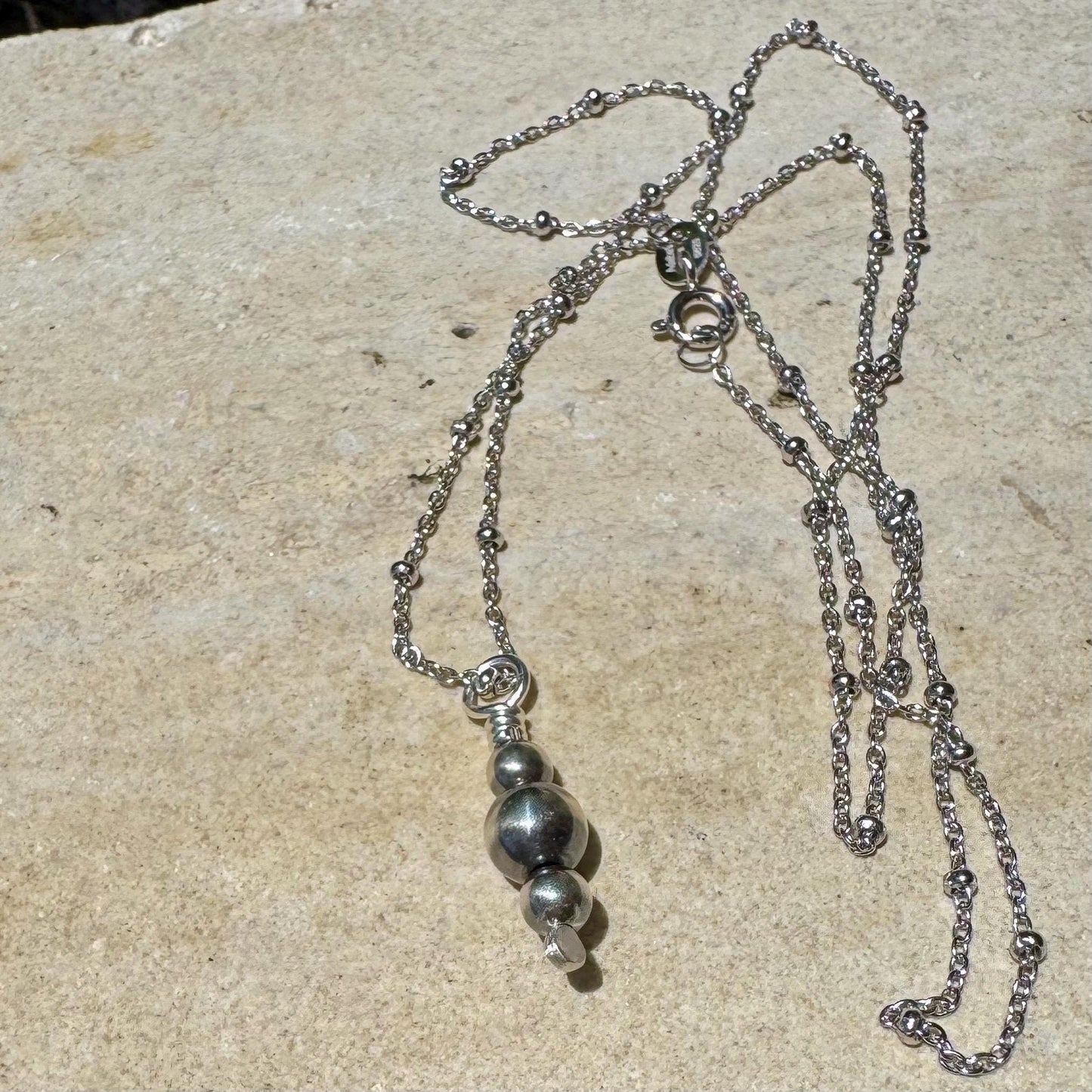 Navajo Pearls Pendant Charm, Sterling Silver Satellite Chain, Navajo Necklace, Authentic Native American Jewelry, Gift For Her