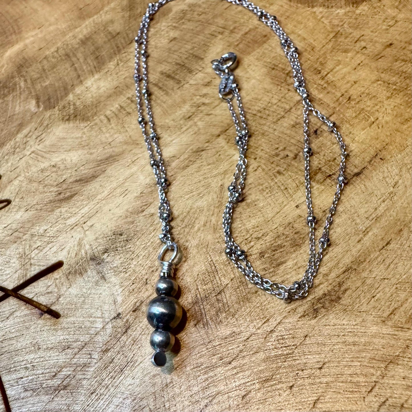 Navajo Pearls Pendant Charm, Sterling Silver Satellite Chain, Navajo Necklace, Authentic Native American Jewelry, Gift For Her