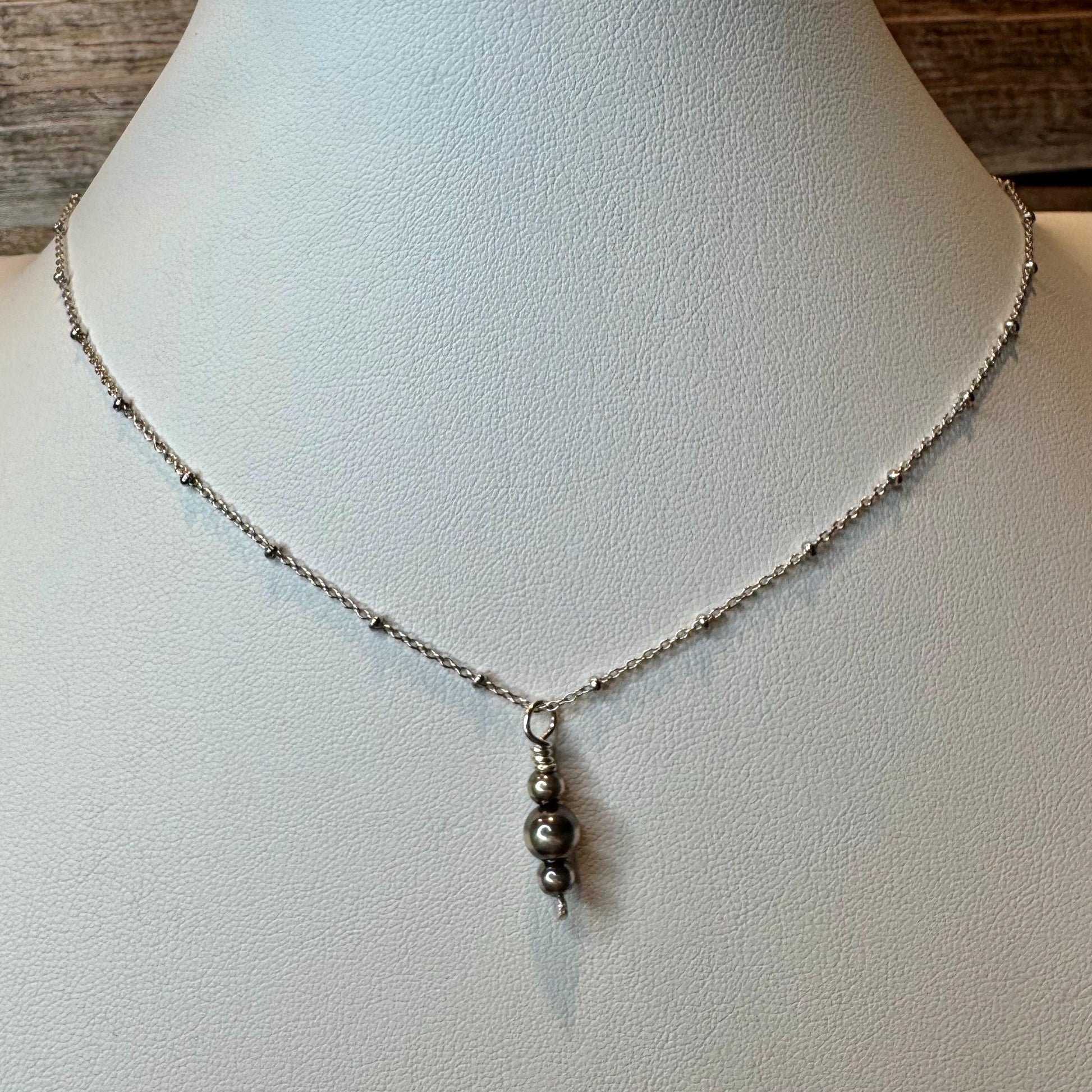 Navajo Pearls Pendant Charm, Sterling Silver Satellite Chain, Navajo Necklace, Authentic Native American Jewelry, Gift For Her