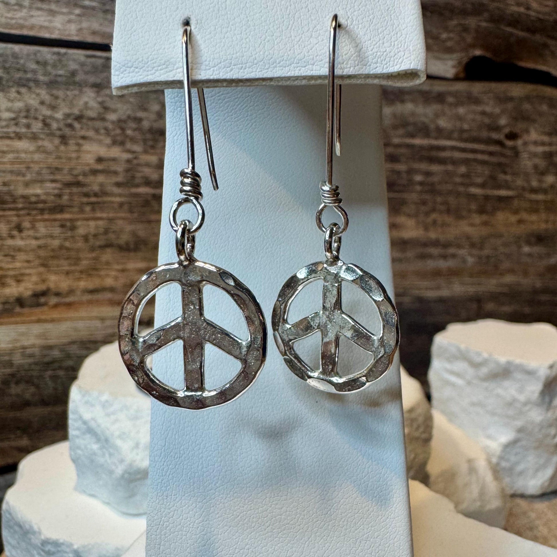 Peace Symbol Sterling Silver Dangle Earrings, Drop Earrings, Bohemian Style Jewelry, Silver Peace Earrings, Gift