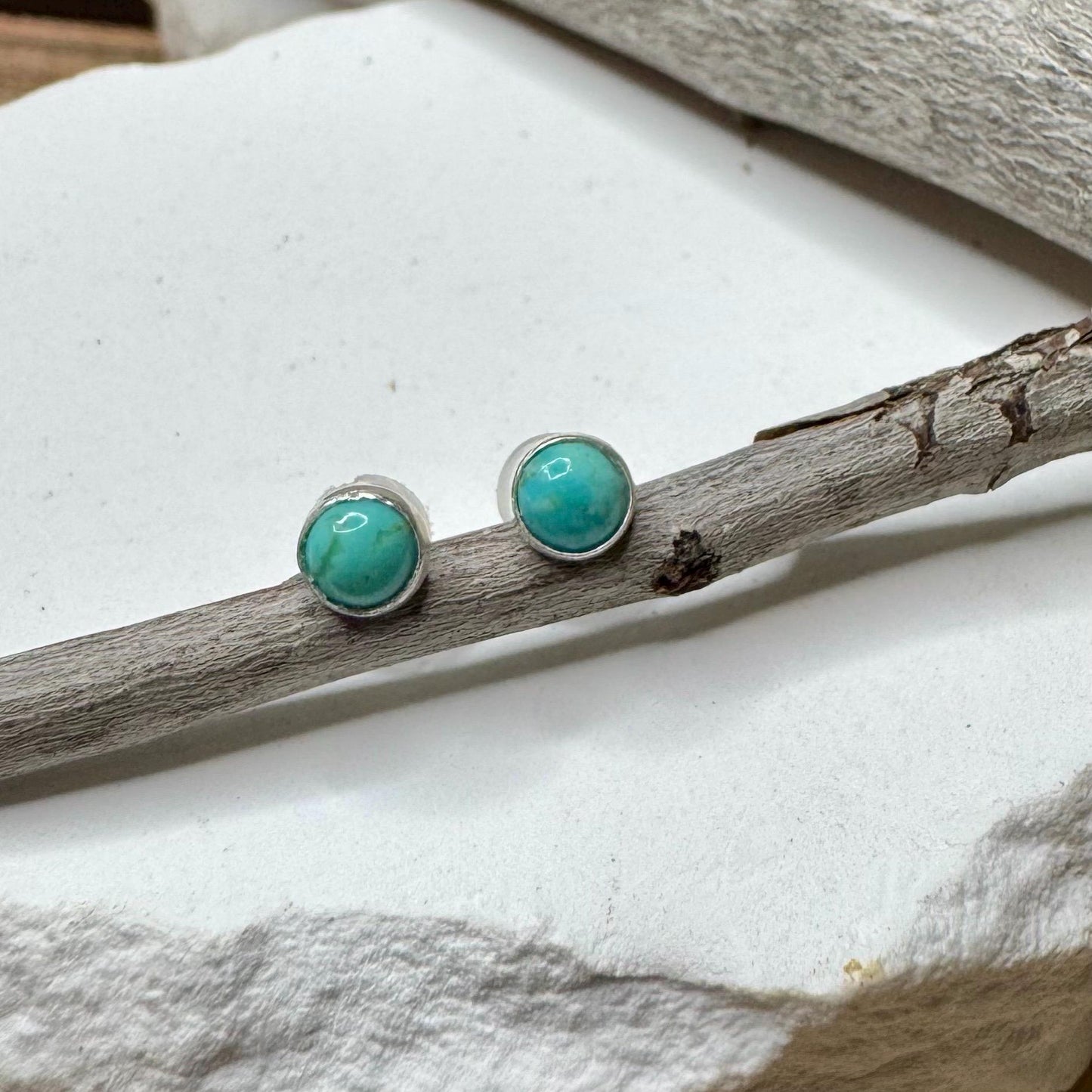 Kingman Turquoise Stud Earrings, Sterling Silver Posts, Minimalist Jewelry, Dainty 4mm or 6mm Earrings, Gift Idea