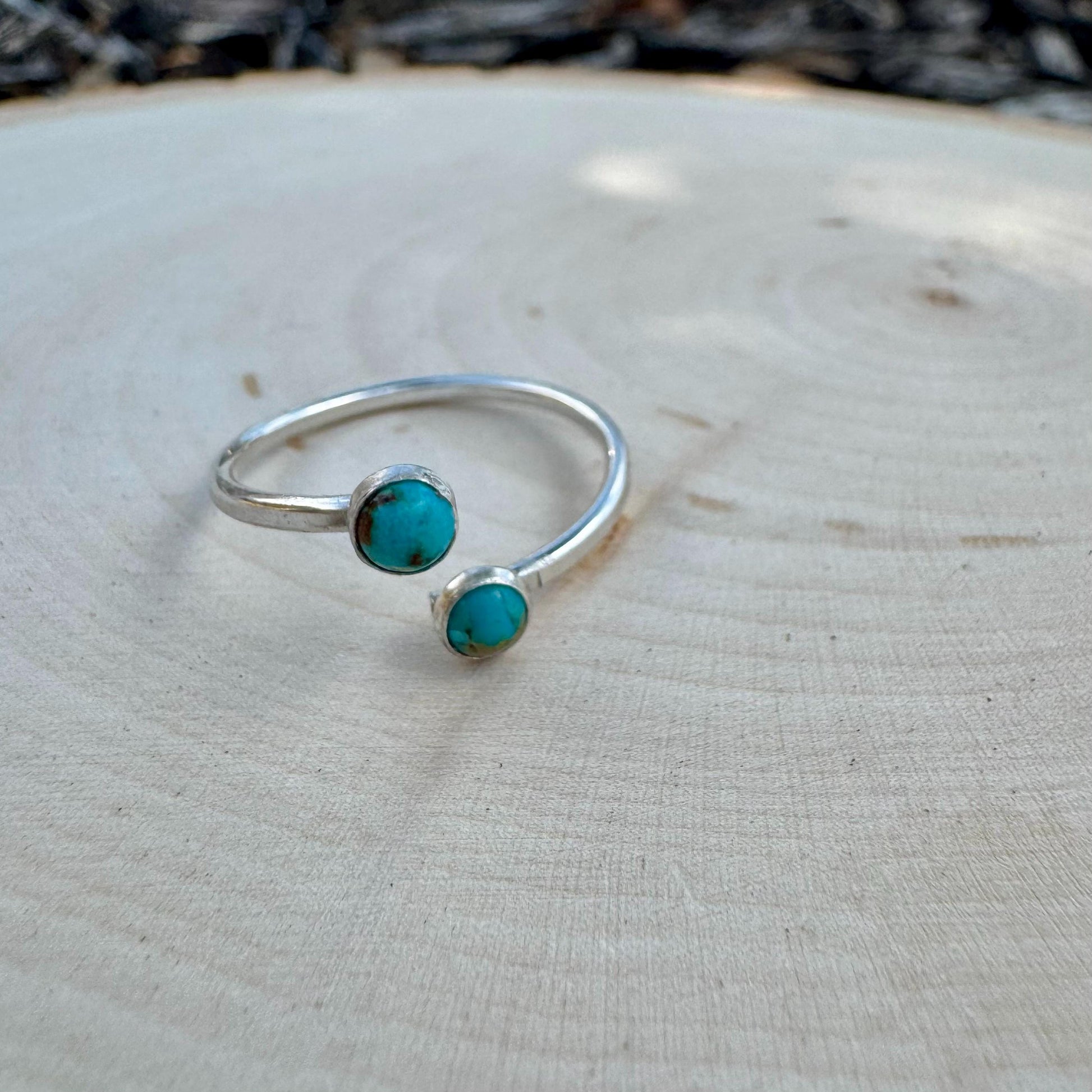 Sterling Silver Open Double Bezel Kingman Turquoise Gemstone Ring, Adjustable Accent Ring, Turquoise Jewelry, Gift for Her, 4mm or 6mm Bezel
