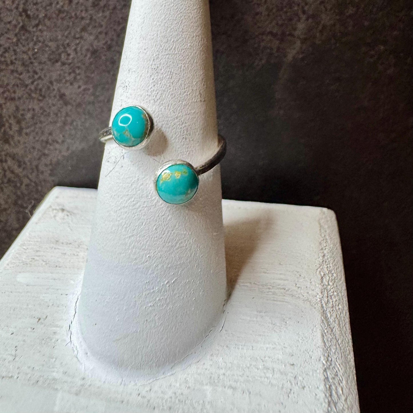 Sterling Silver Open Double Bezel Kingman Turquoise Gemstone Ring, Adjustable Accent Ring, Turquoise Jewelry, Gift for Her, 4mm or 6mm Bezel
