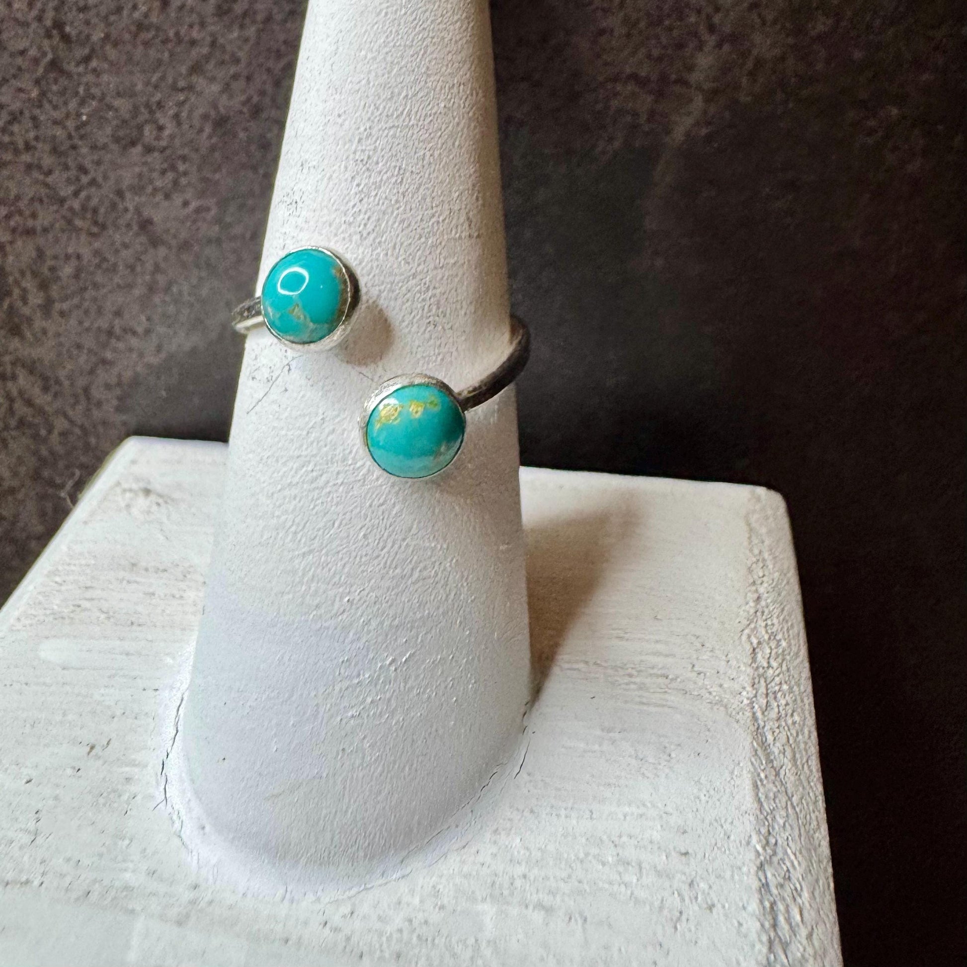 Sterling Silver Open Double Bezel Kingman Turquoise Gemstone Ring, Adjustable Accent Ring, Turquoise Jewelry, Gift for Her, 4mm or 6mm Bezel