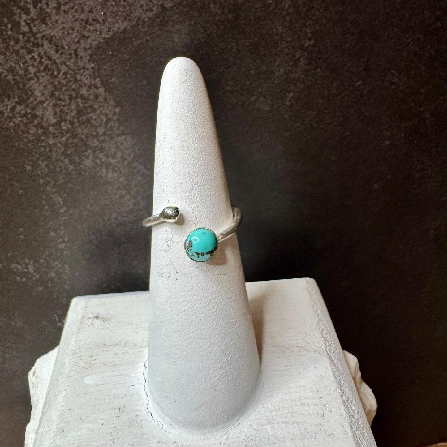 Sterling Silver Open Bezel Kingman Turquoise Gemstone Ring, Adjustable Accent Ring, Turquoise Jewelry, 4mm or 6mm Bezel with Ball End