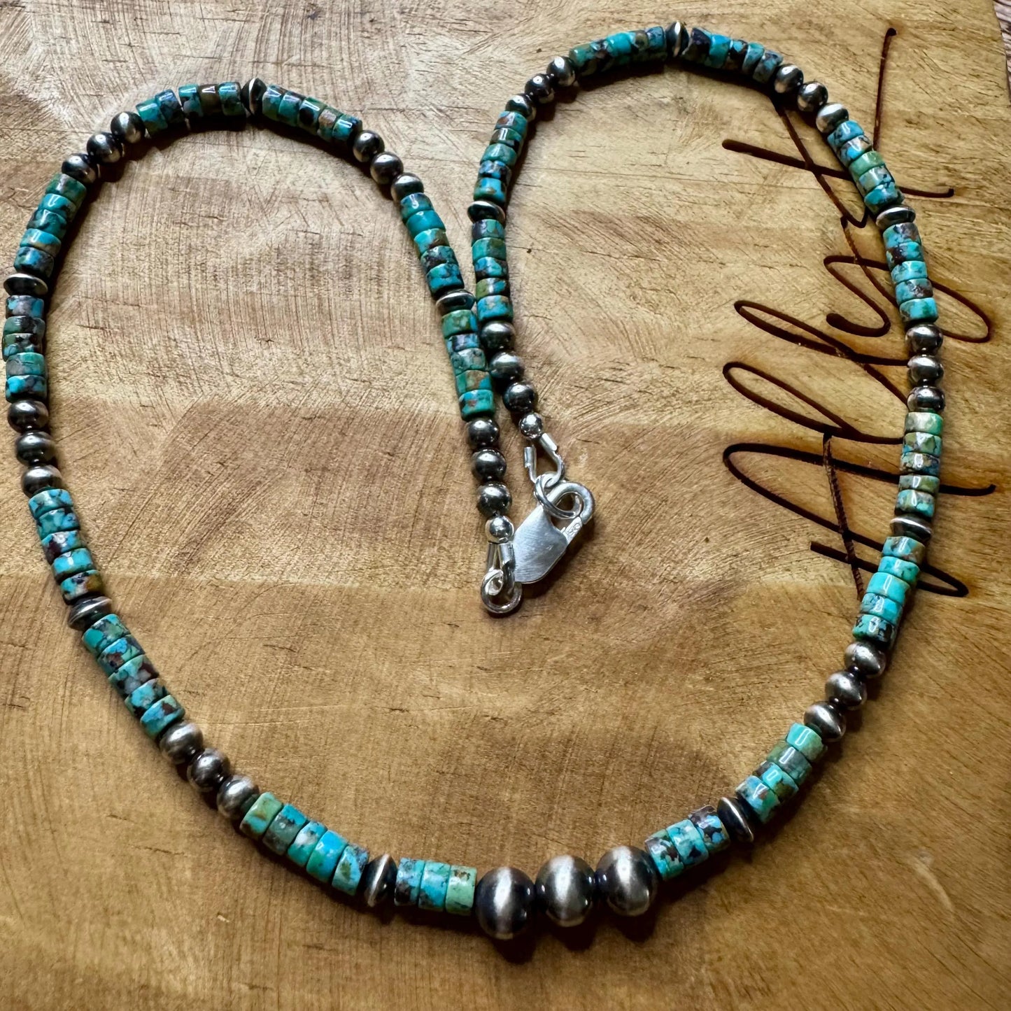 Turquoise & Navajo Pearl Necklace, Sterling Silver Gemstone Southwestern Style Necklace