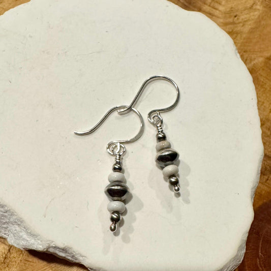 Navajo pearl dangle / drop earrings with white turquoise gemstone / turquoise earrrings
