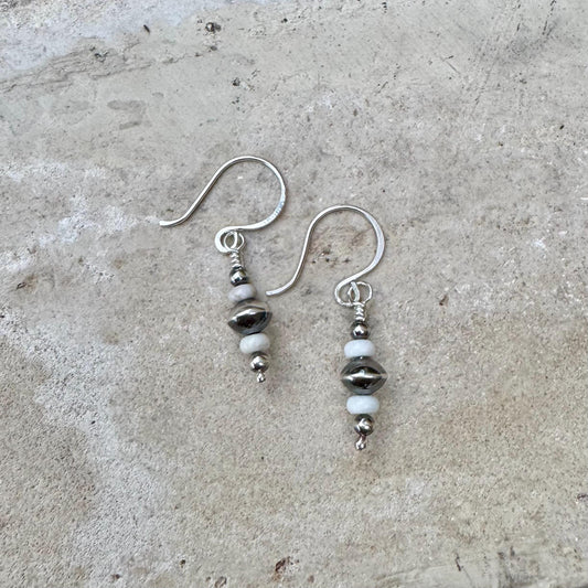Navajo pearl dangle / drop earrings with white turquoise gemstone / turquoise earrrings