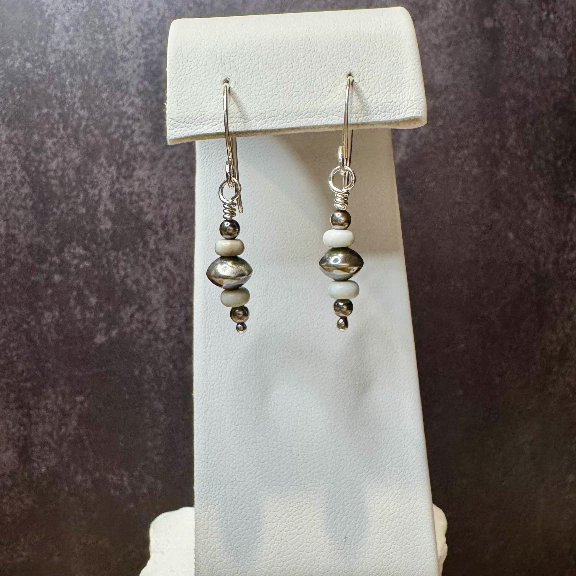 Navajo pearl dangle / drop earrings with white turquoise gemstone / turquoise earrrings