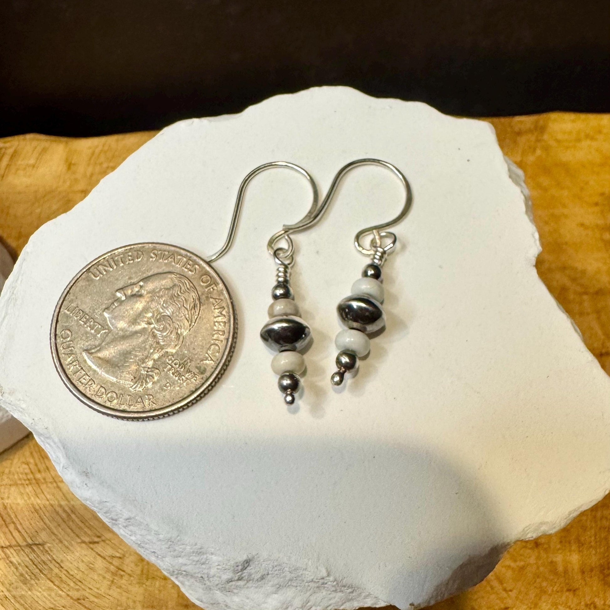 Navajo pearl dangle / drop earrings with white turquoise gemstone / turquoise earrrings