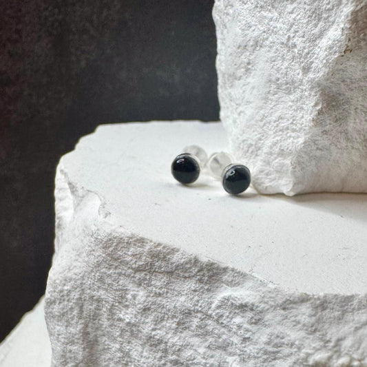 Black Onyx Stud Earrings, Sterling Silver Posts, Option 4mm or 6mm, Small Black Earrings, Onyx Jewelry, Versatile Earrings, Classic Earring