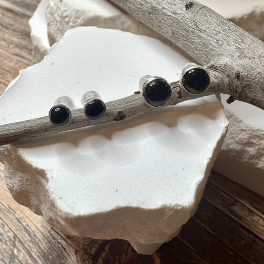 Black Onyx Stud Earrings, Sterling Silver Posts, Option 4mm or 6mm, Small Black Earrings, Onyx Jewelry, Versatile Earrings, Classic Earring