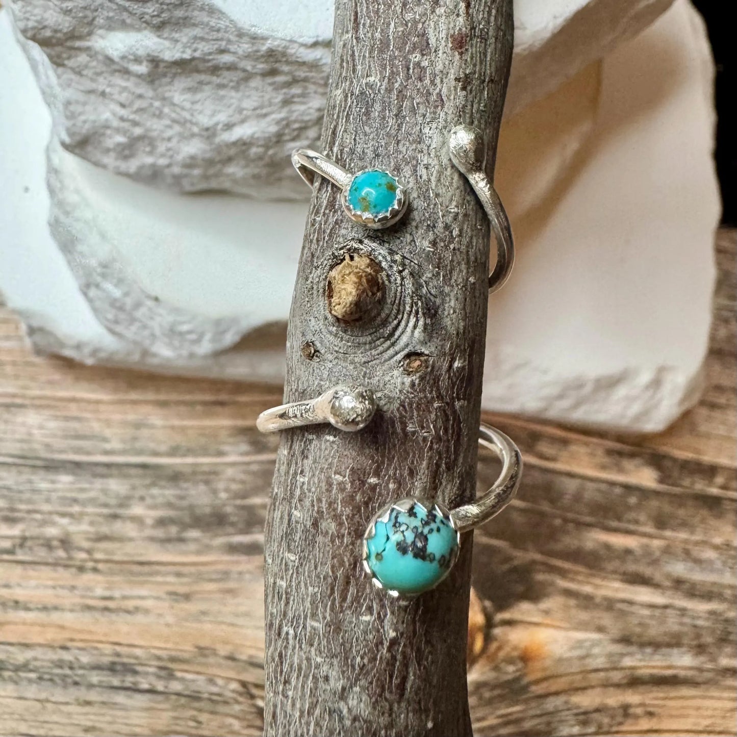 Kingman Turquoise Sterling Silver Ring: Adjustable Open Bezel