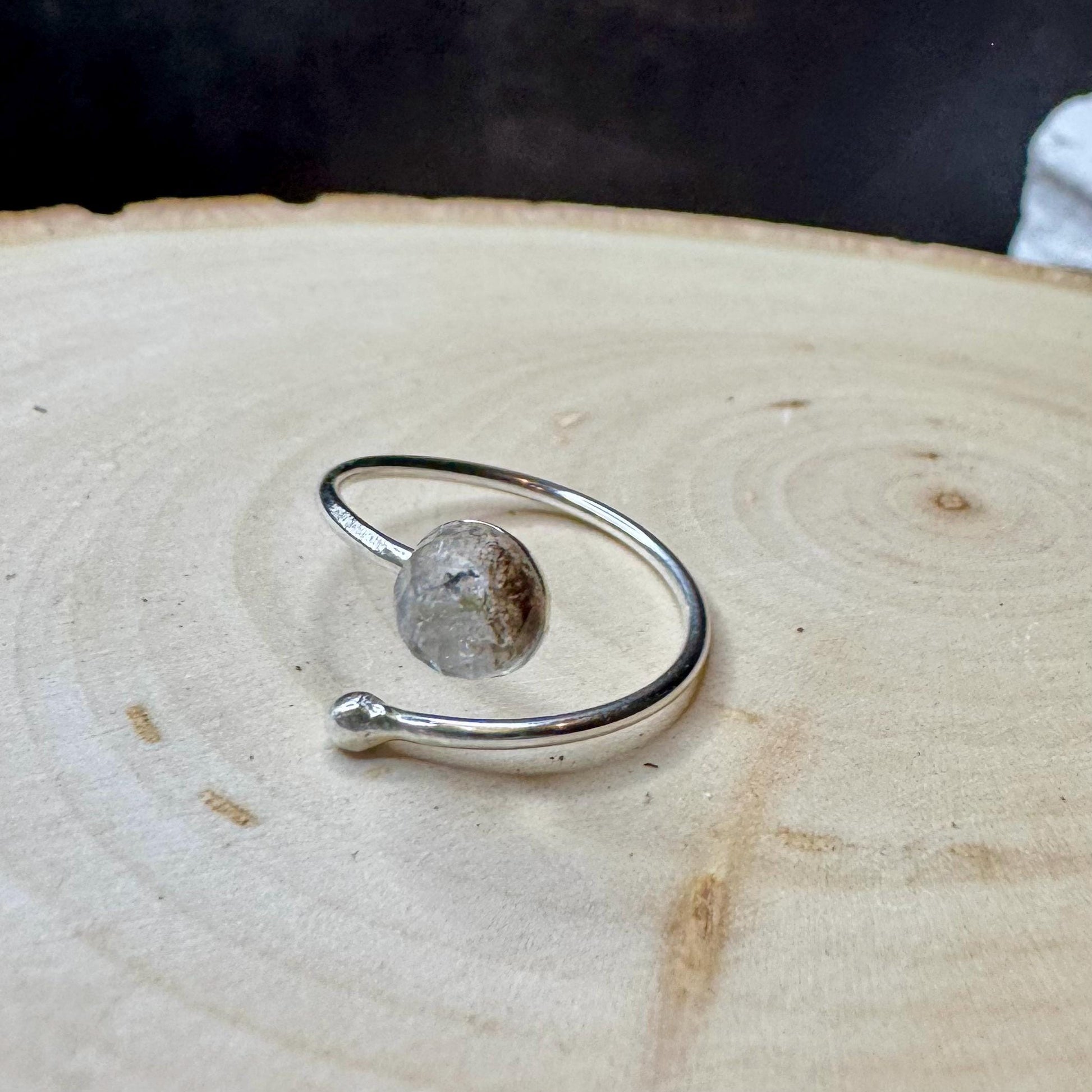 Sterling Silver Open Bezel Black Herkimer Diamond Gemstone Ring, Adjustable Accent Ring, Gemstone Jewelry, Gift for her, Elegant Accessory