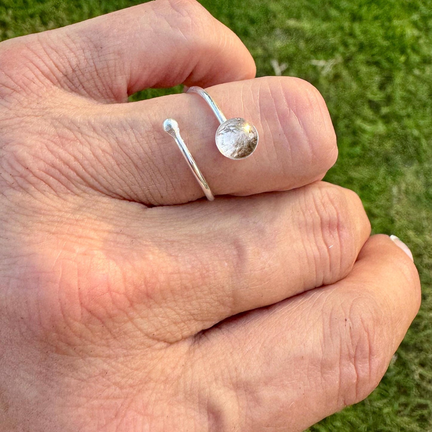 Sterling Silver Open Bezel Black Herkimer Diamond Gemstone Ring, Adjustable Accent Ring, Gemstone Jewelry, Gift for her, Elegant Accessory