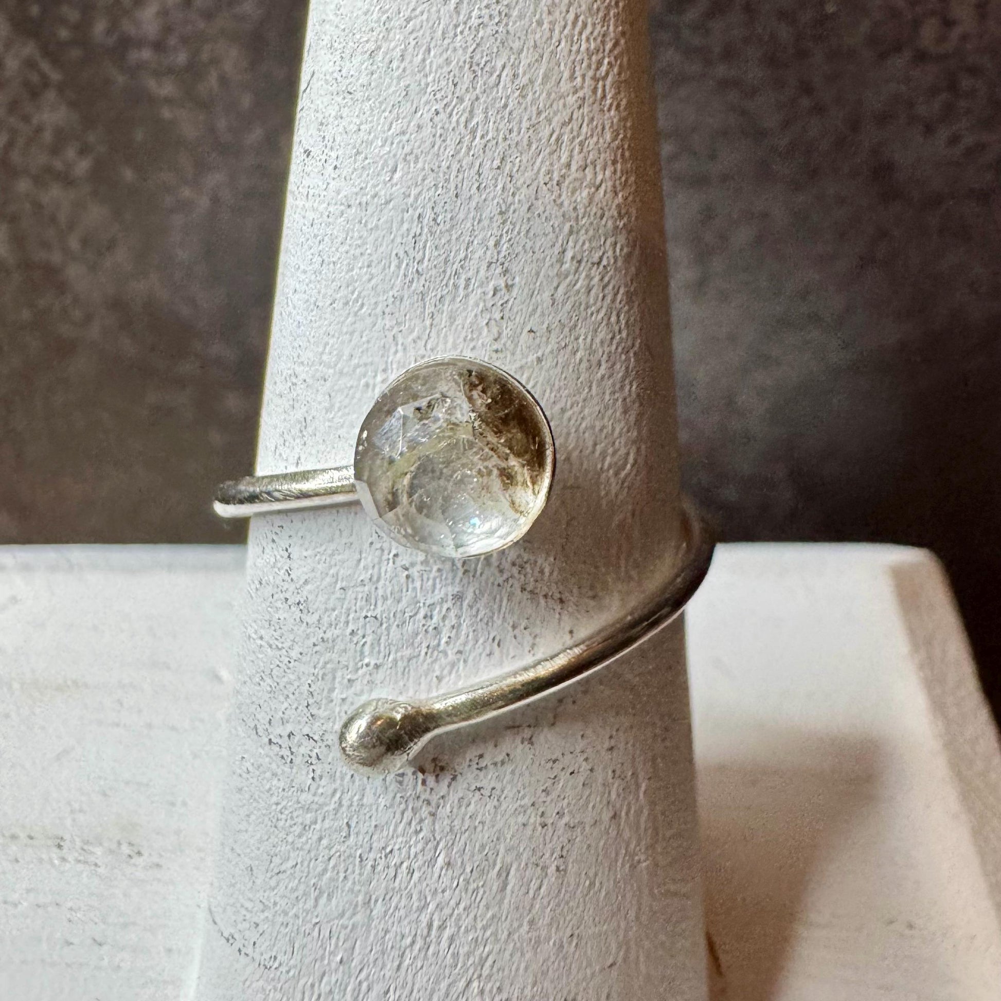 Sterling Silver Open Bezel Black Herkimer Diamond Gemstone Ring, Adjustable Accent Ring, Gemstone Jewelry, Gift for her, Elegant Accessory