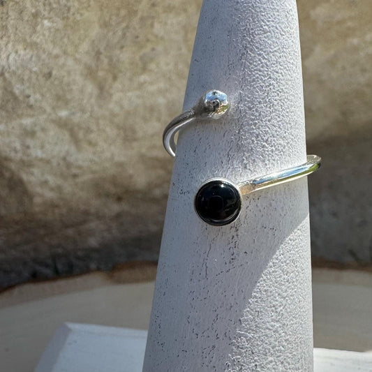 Sterling Silver Open Bezel Black Onyx Gemstone Ring, Handmade Adjustable Accent Ring, Turquoise Jewelry, 4mm or 6mm Option