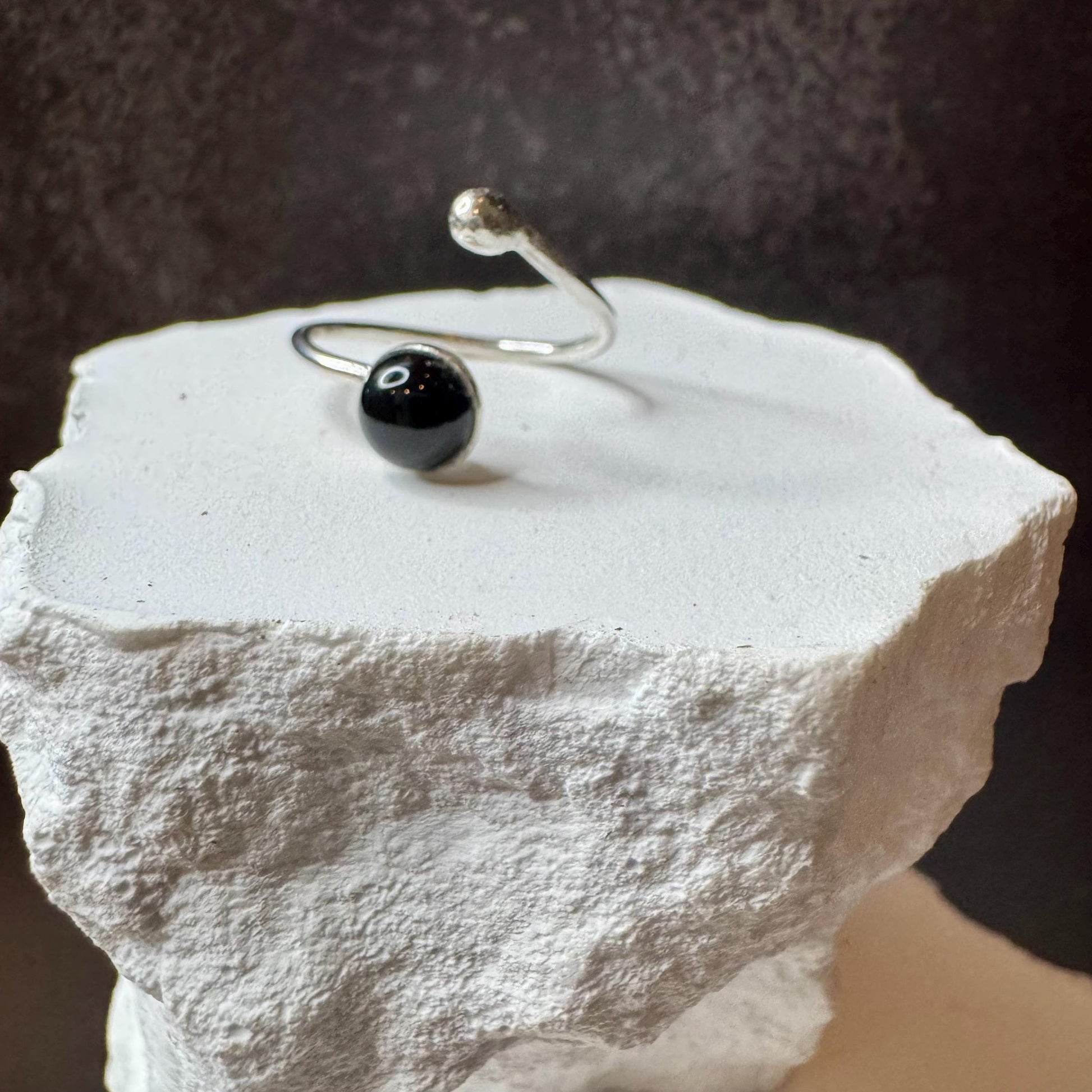 Sterling Silver Open Bezel Black Onyx Gemstone Ring, Handmade Adjustable Accent Ring, Turquoise Jewelry, 4mm or 6mm Option