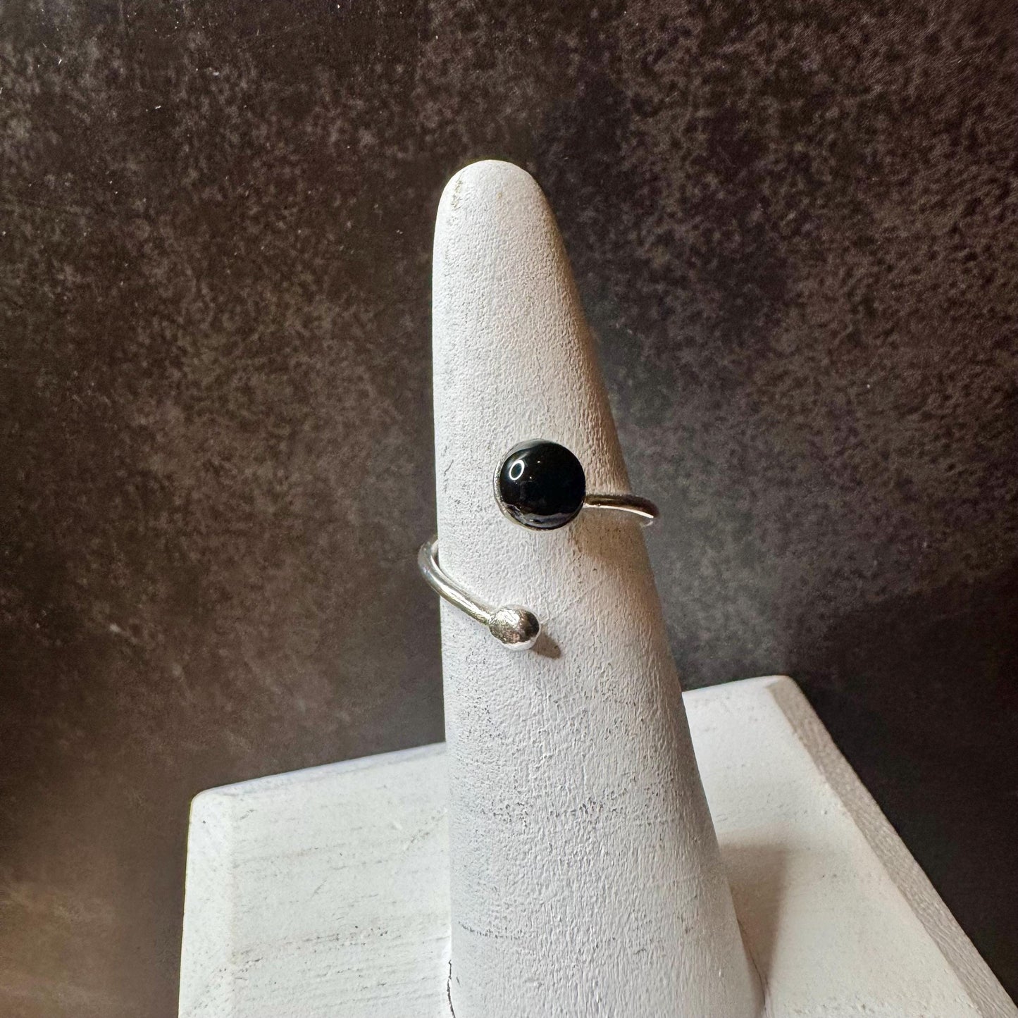 Sterling Silver Open Bezel Black Onyx Gemstone Ring, Handmade Adjustable Accent Ring, Turquoise Jewelry, 4mm or 6mm Option