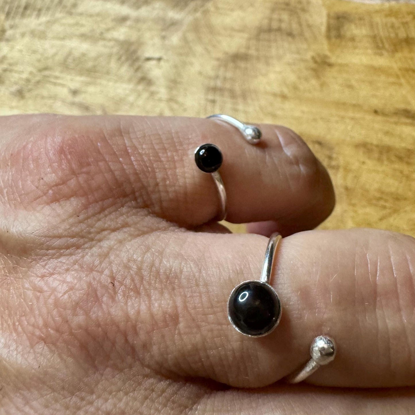Sterling Silver Open Bezel Black Onyx Gemstone Ring, Handmade Adjustable Accent Ring, Turquoise Jewelry, 4mm or 6mm Option
