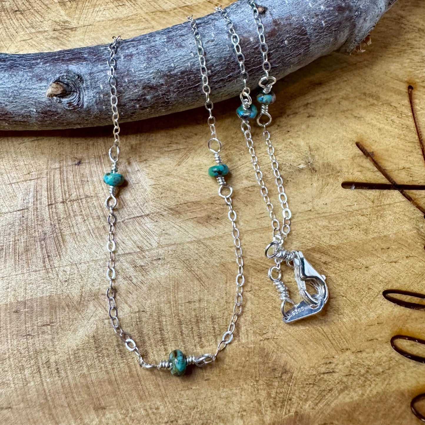 Sterling Silver Cable Chain with Turquoise Spacer Necklace, Turquoise Jewelry, Southwestern Style, Gift for Her, Unique Gemstone Necklace