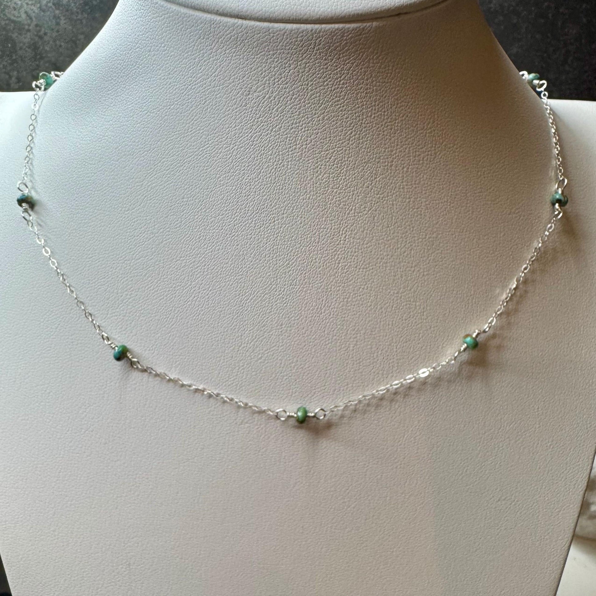 Sterling Silver Cable Chain with Turquoise Spacer Necklace, Turquoise Jewelry, Southwestern Style, Gift for Her, Unique Gemstone Necklace