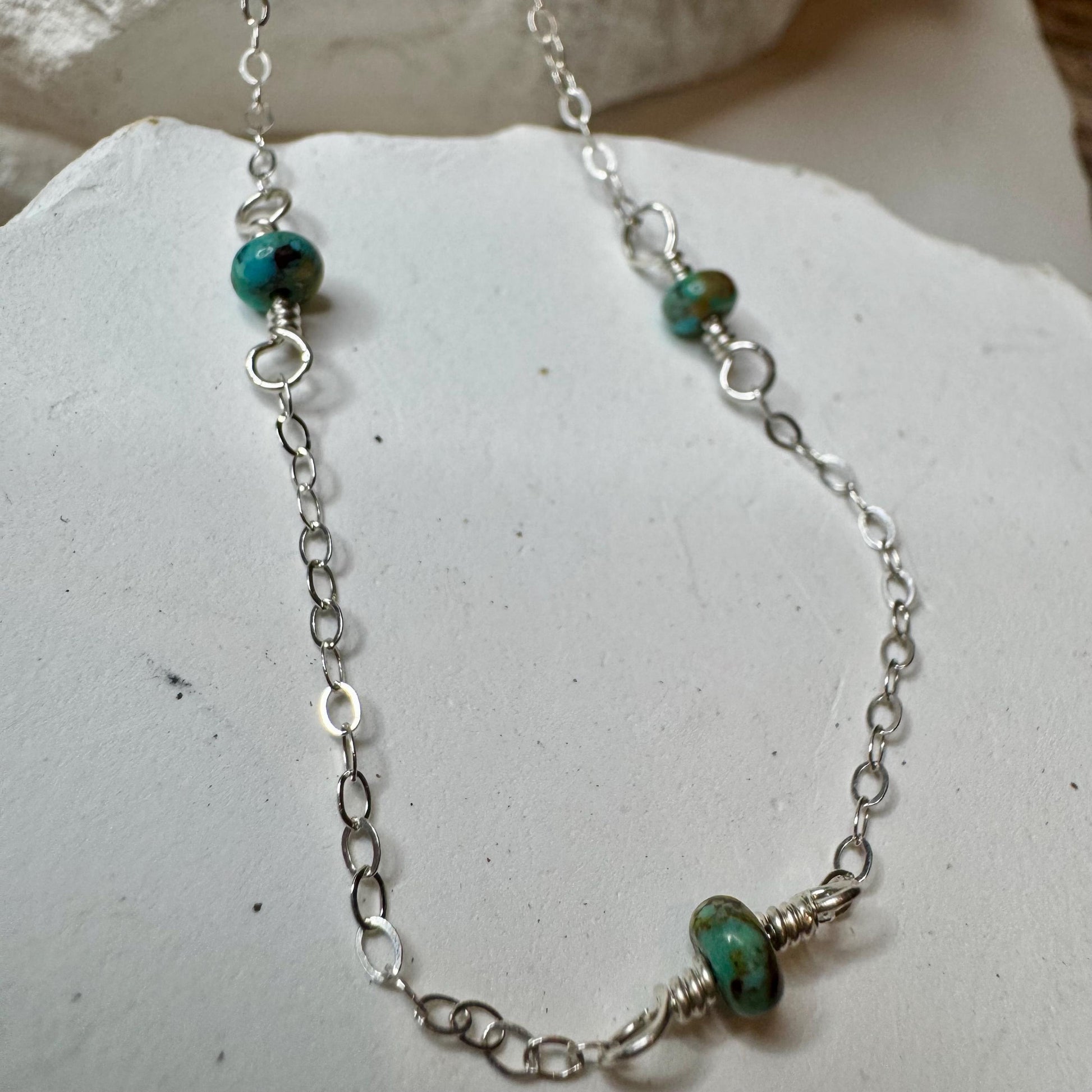 Sterling Silver Cable Chain with Turquoise Spacer Necklace, Turquoise Jewelry, Southwestern Style, Gift for Her, Unique Gemstone Necklace
