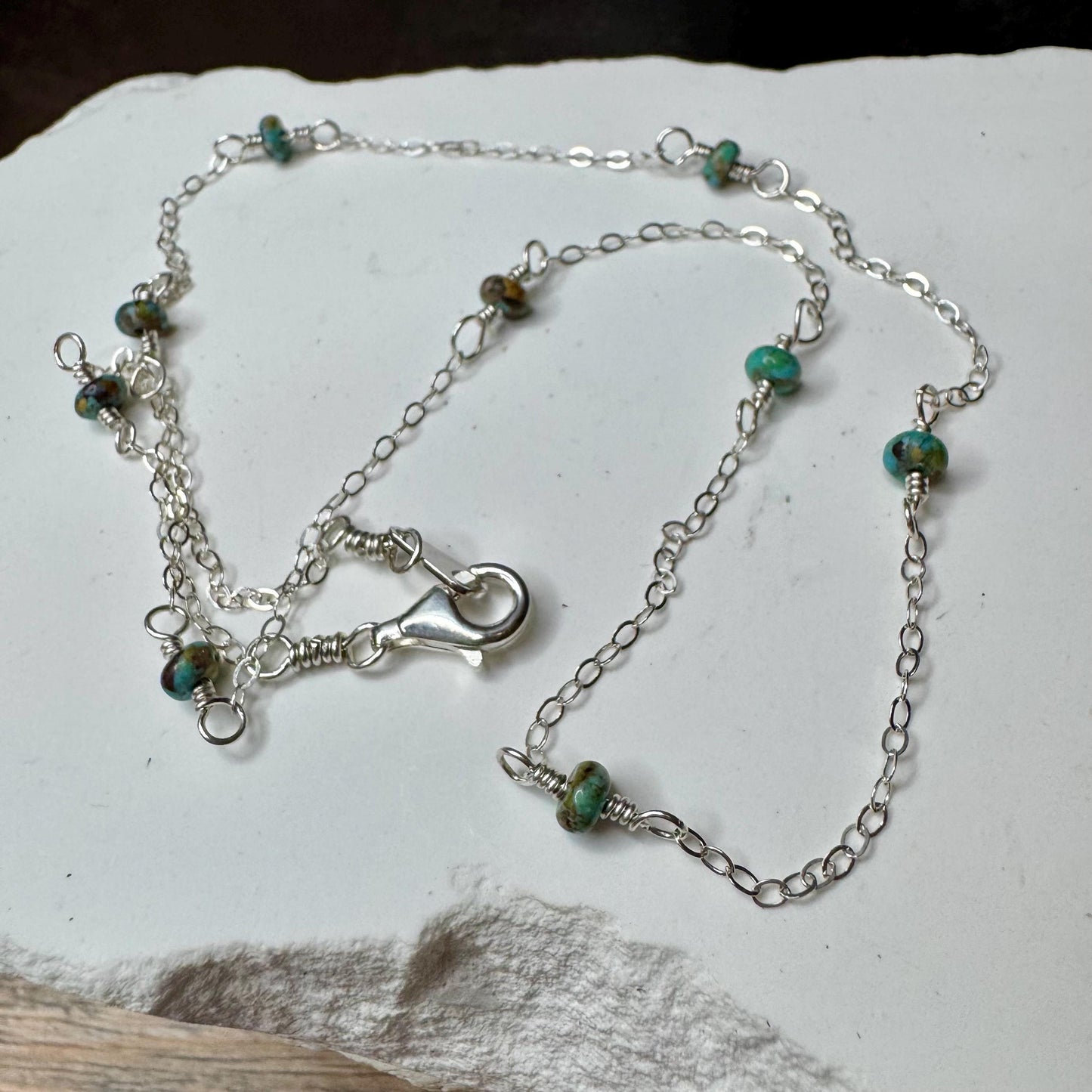 Sterling Silver Cable Chain with Turquoise Spacer Necklace, Turquoise Jewelry, Southwestern Style, Gift for Her, Unique Gemstone Necklace