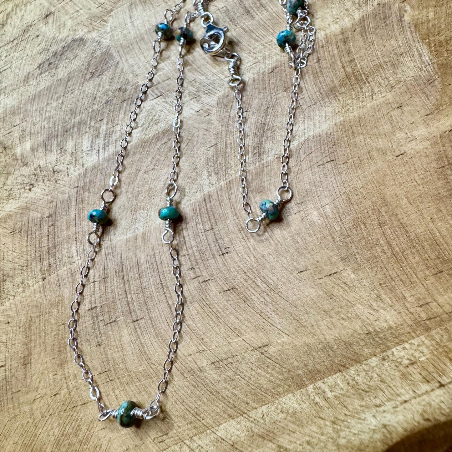 Sterling Silver Cable Chain with Turquoise Spacer Necklace, Turquoise Jewelry, Southwestern Style, Gift for Her, Unique Gemstone Necklace