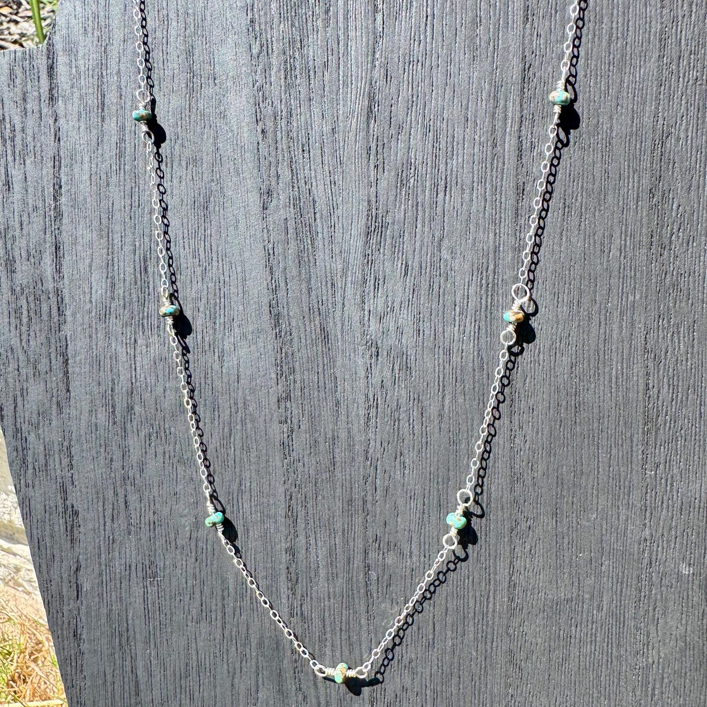 Sterling Silver Cable Chain with Turquoise Spacer Necklace, Turquoise Jewelry, Southwestern Style, Gift for Her, Unique Gemstone Necklace