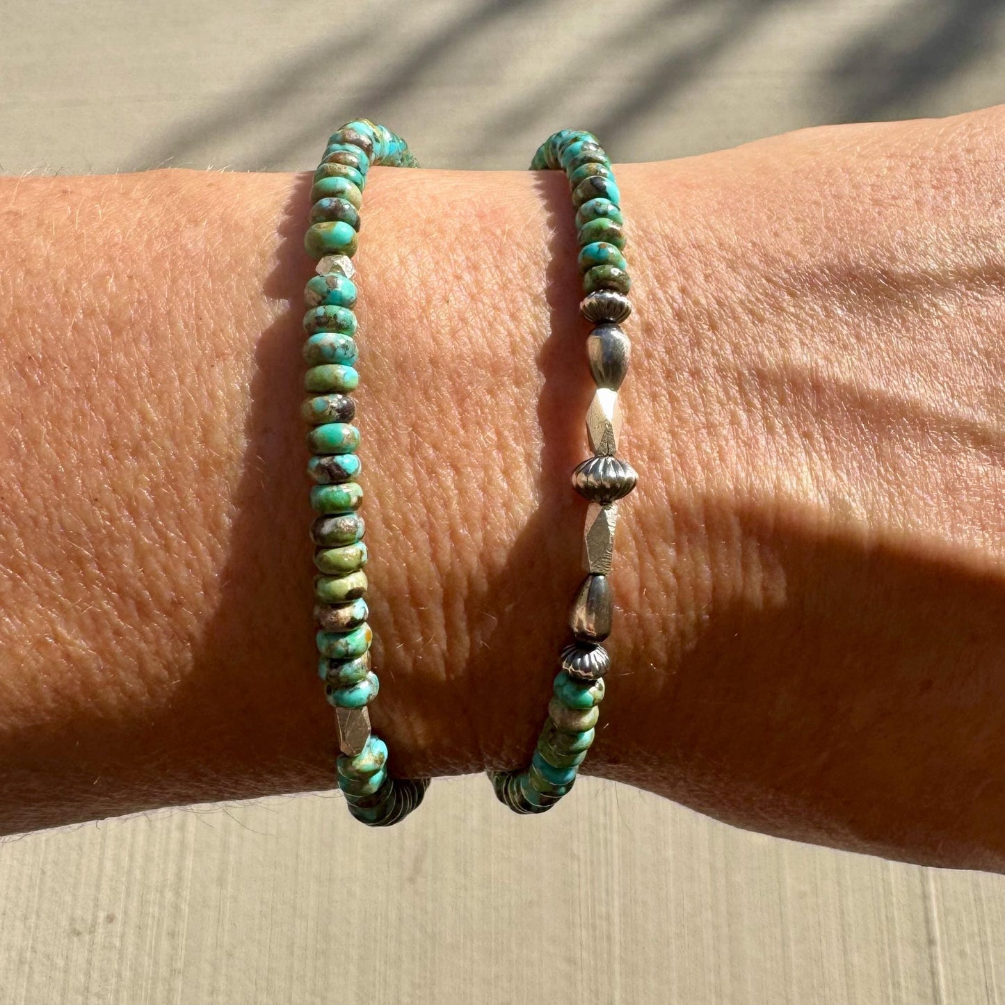 Turquoise Navajo Pearl Double Wrap Bracelet, Sterling Silver Bracelet, Southwest Jewelry, Western Jewelry, Layered Bracelet