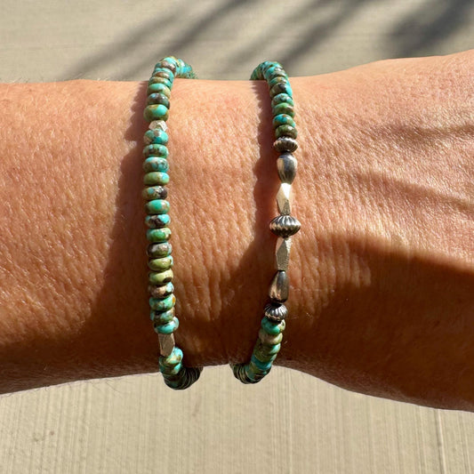Turquoise Navajo Pearl Double Wrap Bracelet, Sterling Silver Bracelet, Southwest Jewelry, Western Jewelry, Layered Bracelet