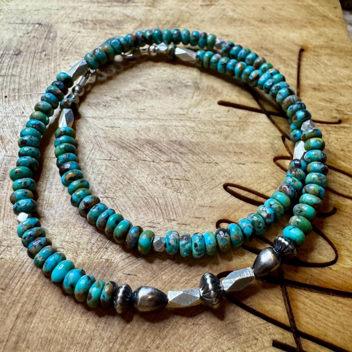 Turquoise Navajo Pearl Double Wrap Bracelet, Sterling Silver Bracelet, Southwest Jewelry, Western Jewelry, Layered Bracelet
