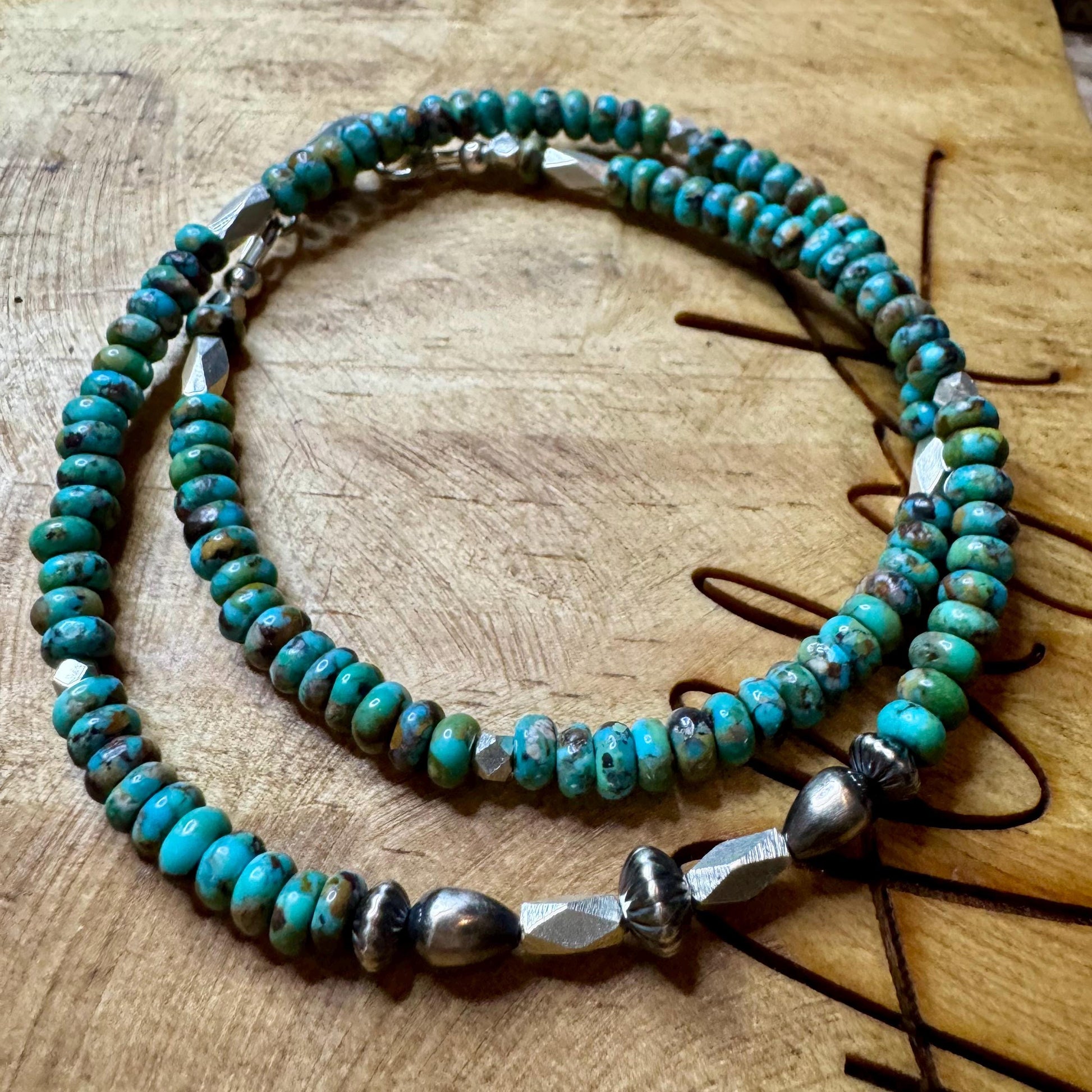 Turquoise Navajo Pearl Double Wrap Bracelet, Sterling Silver Bracelet, Southwest Jewelry, Western Jewelry, Layered Bracelet