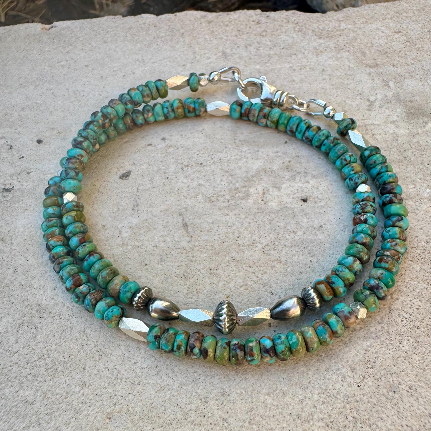 Turquoise Navajo Pearl Double Wrap Bracelet, Sterling Silver Bracelet, Southwest Jewelry, Western Jewelry, Layered Bracelet