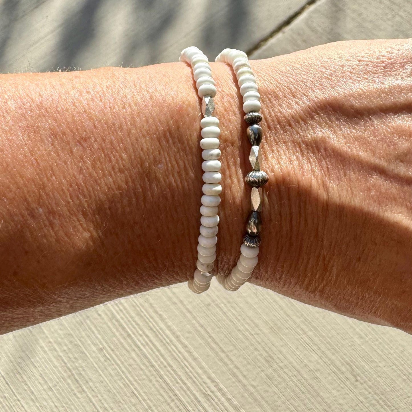 White Turquoise Navajo Pearl Double Wrap Bracelet, Sterling Silver Bracelet, Southwest Jewelry, Western Jewelry, Layered Bracelet
