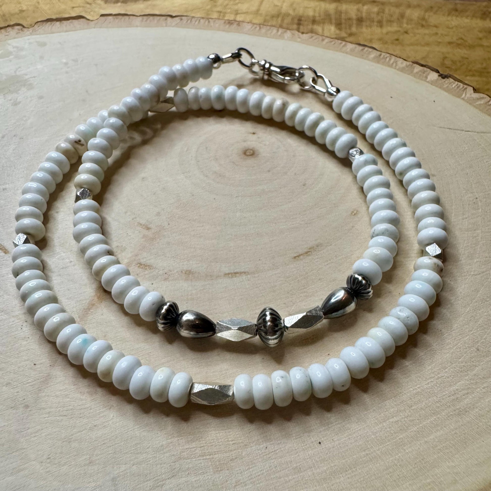 White Turquoise Navajo Pearl Double Wrap Bracelet, Sterling Silver Bracelet, Southwest Jewelry, Western Jewelry, Layered Bracelet
