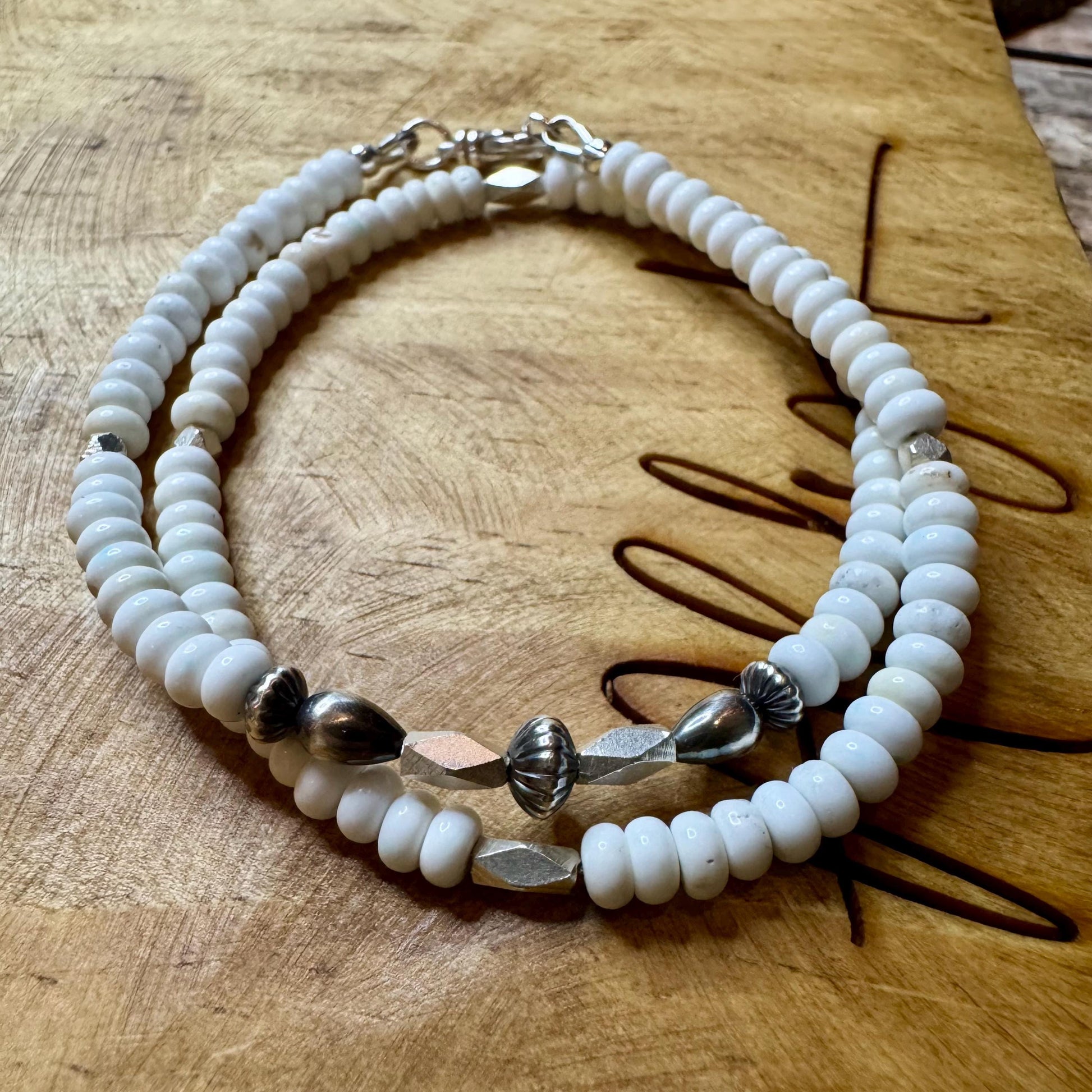 White Turquoise Navajo Pearl Double Wrap Bracelet, Sterling Silver Bracelet, Southwest Jewelry, Western Jewelry, Layered Bracelet